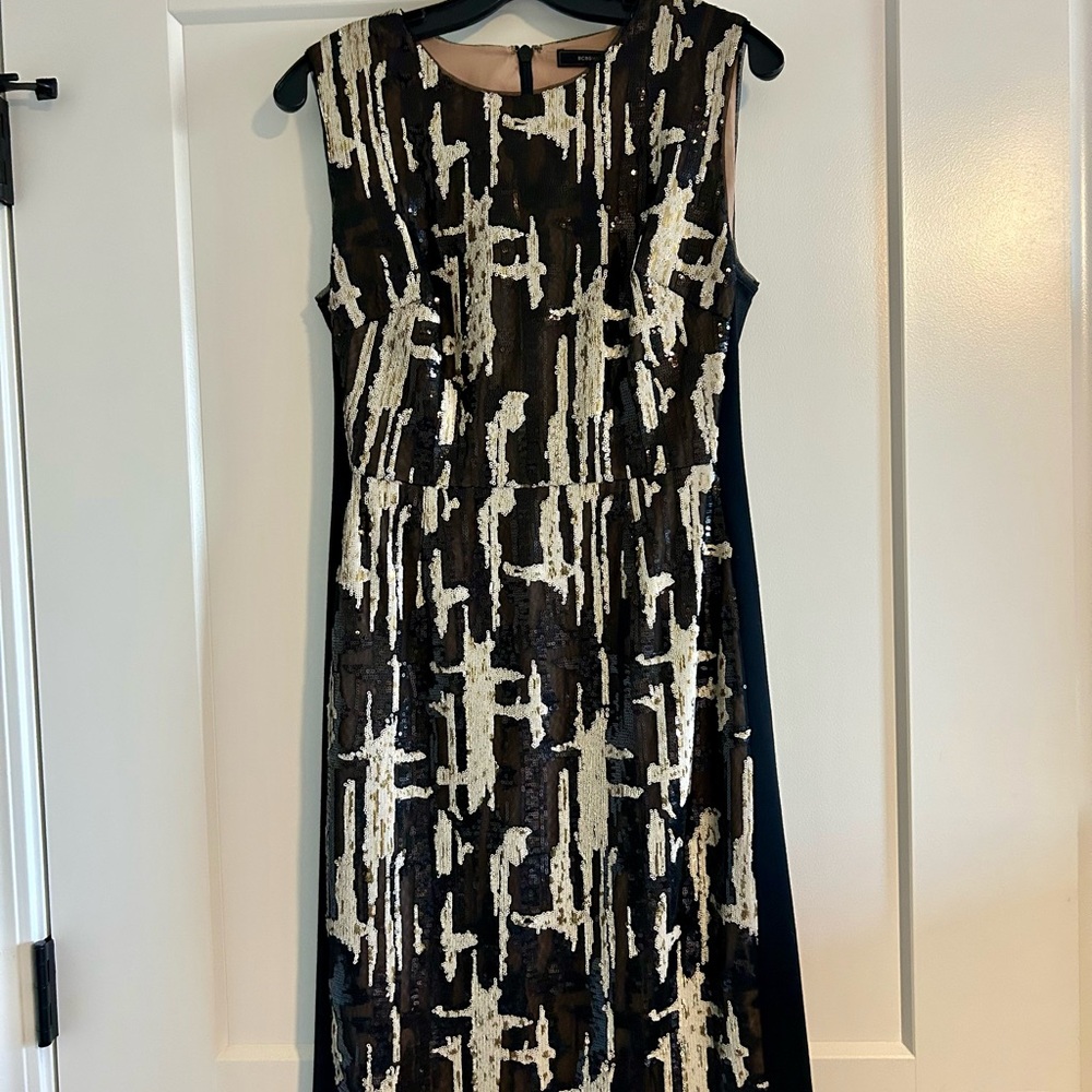 BCBGMaxAzria Black Dress with Gold Sequin Pattern